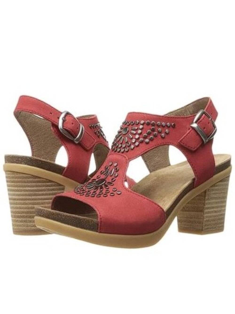 DANSKO Women's Deandra Studded Sandal Size 38/US8 In Red Nubuck Leather